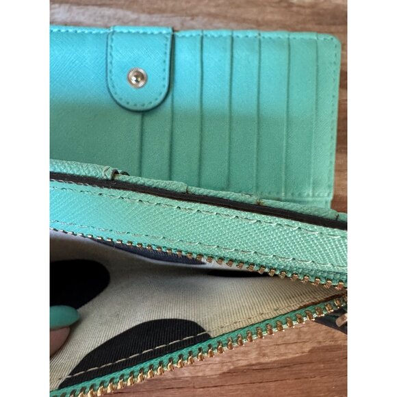 Kate Spade Turquoise Saffiano Leather Wallet With Card Slots & Zipper Pocket - Picture 3 of 5